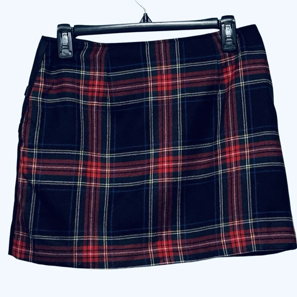 Vintage Y2K Express Wool Mini Skirt Black Plaid Preppy Grunge Goth Womens Small